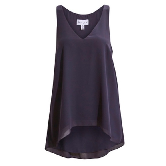 VERONICA M V-Neck Tank Blouse Hi-Low Chiffon Navy Blue XS - Picture 2 of 9